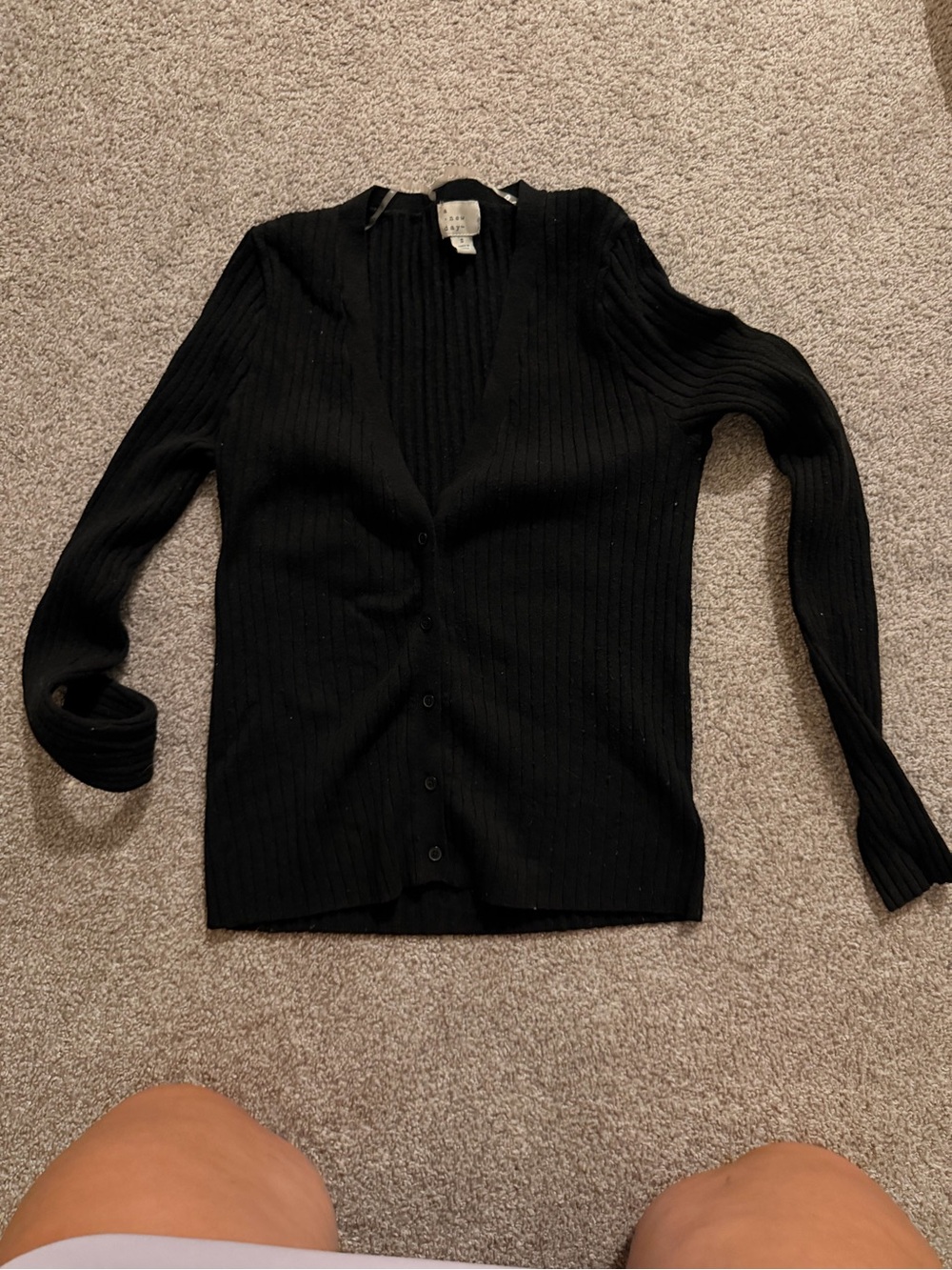 a new day Black Ribbed V-Neck Button Cardigan